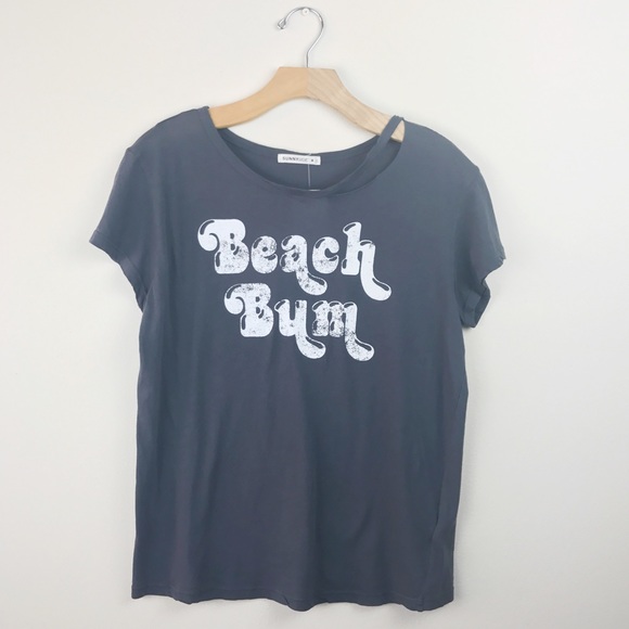 Sunnyside Tops - Sunnyside Beach Bum Slashed Neck Graphic Tee NWT